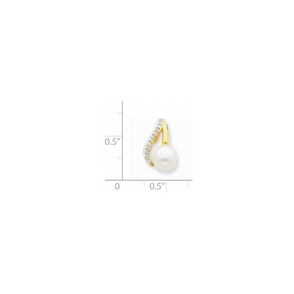 14k Yellow Gold Rhodium 7-8mm Button Freshwater Cultured Pearl & Diamond Pendant