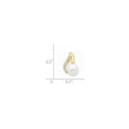 14k Yellow Gold Rhodium 7-8mm Button Freshwater Cultured Pearl & Diamond Pendant