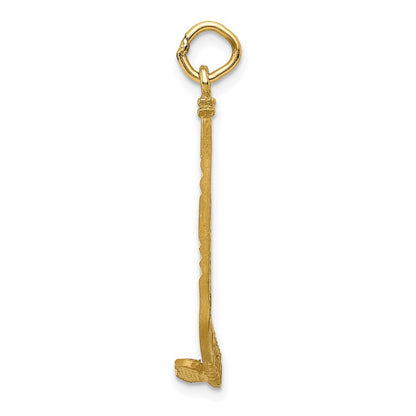 14k Yellow Gold Satin Diamond-cut Hockey Stick Charm