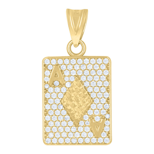 10k Yellow Gold Cubic-Zirconia Playing Cards Ace Of Spades Gambling Pendant