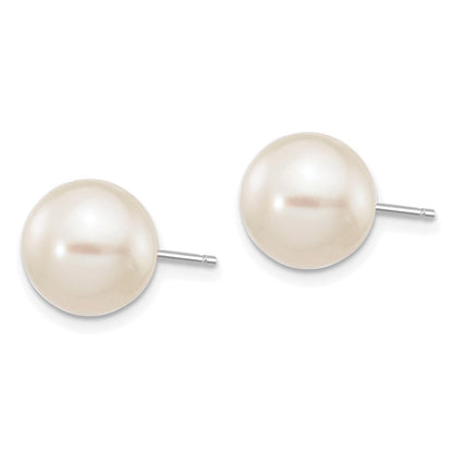 14k White Gold 9-10mm White Round Freshwater Cultured Pearl Stud Earrings