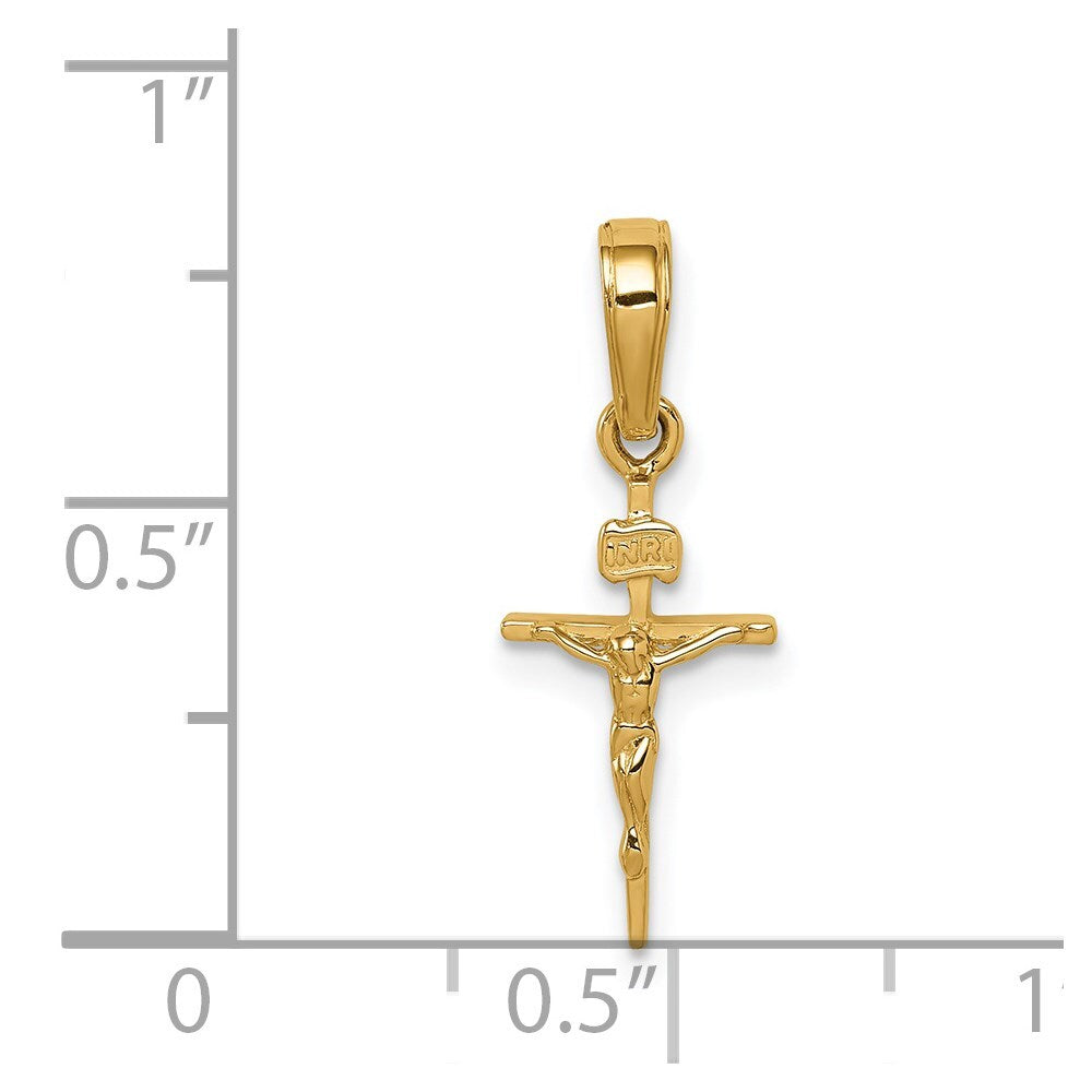 14k Yellow Gold Small INRI Crucifix Pendant for Women