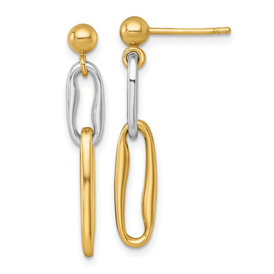 14k Two-tone Polished Fancy Long Link Dangle Earrings