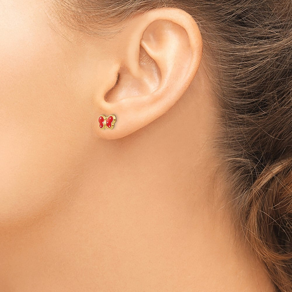 14k Yellow Gold Enameled Butterfly Stud Earrings Gift for Women