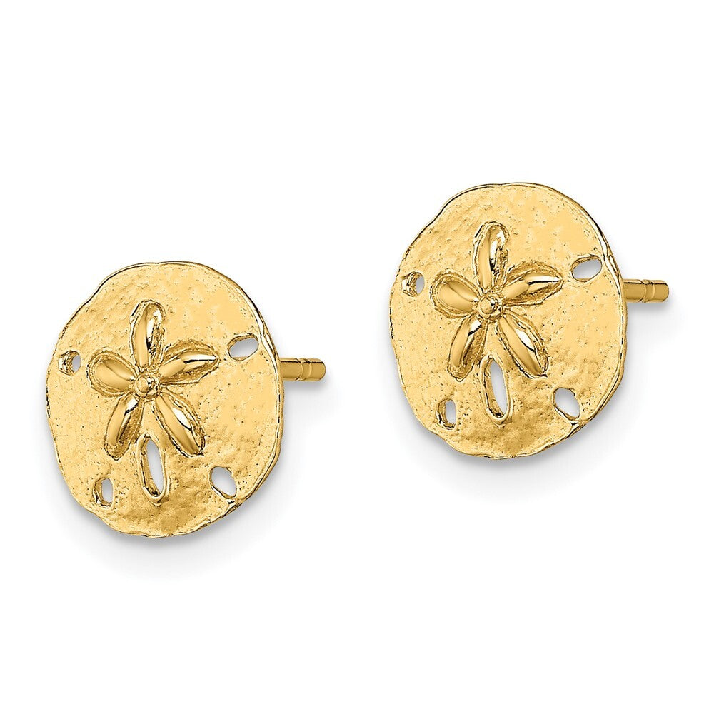 14k Yellow Gold Polished Mini Sand Dollar Stud Earrings Gift for Women