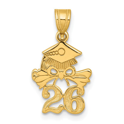 14k Yellow Gold Graduation Cap and Diploma - 2026 Charm Pendant for Women