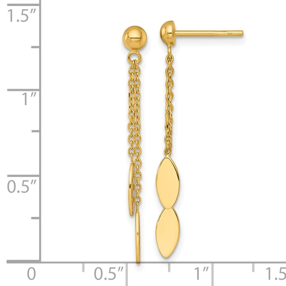 14k Yellow Gold Polished Oval Dangle and Chain Earrings