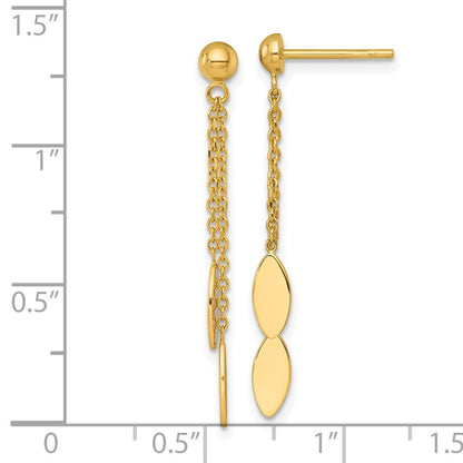 14k Yellow Gold Polished Oval Dangle and Chain Earrings