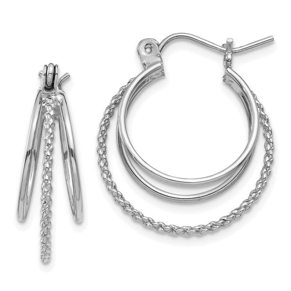 14k White Gold Polished and Textured Circle Hoop Earrings Gift for Women