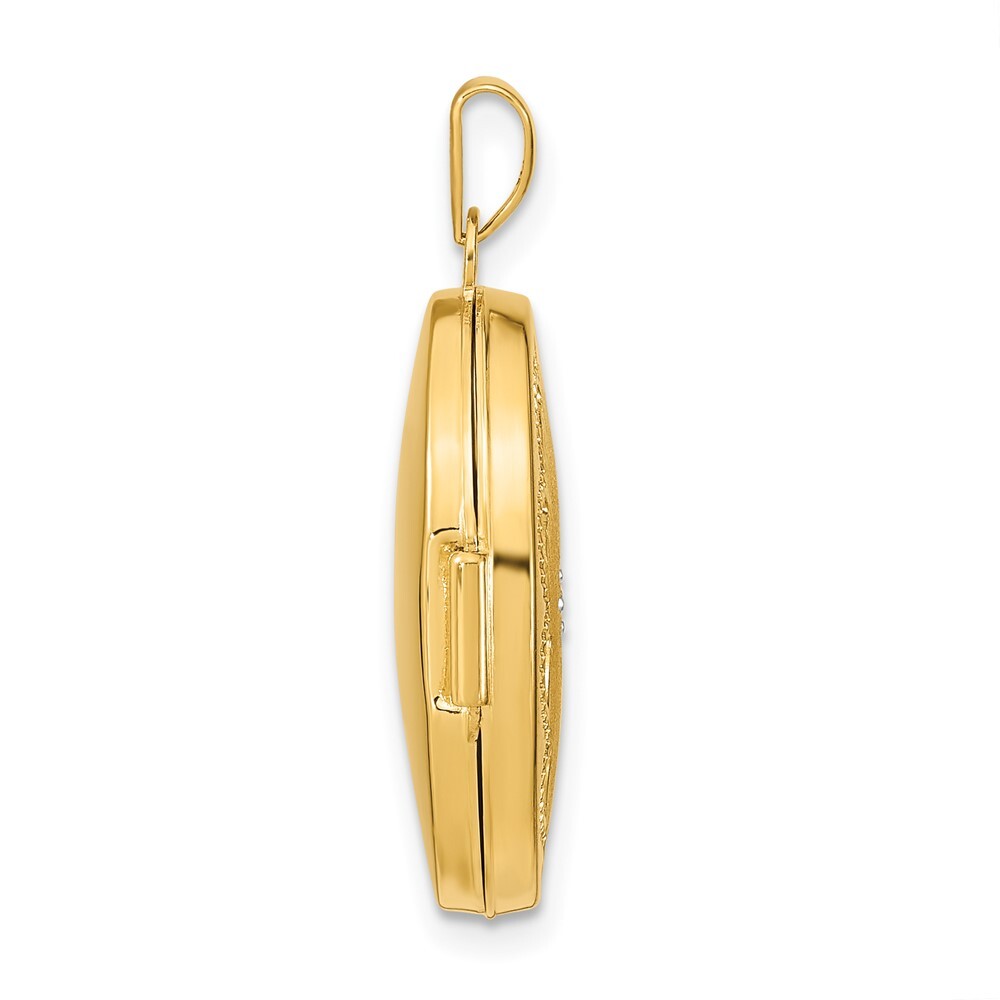 14k Yellow Gold  White Rhodium Brushed Diamond Star 21mm Oval Locket Pendant