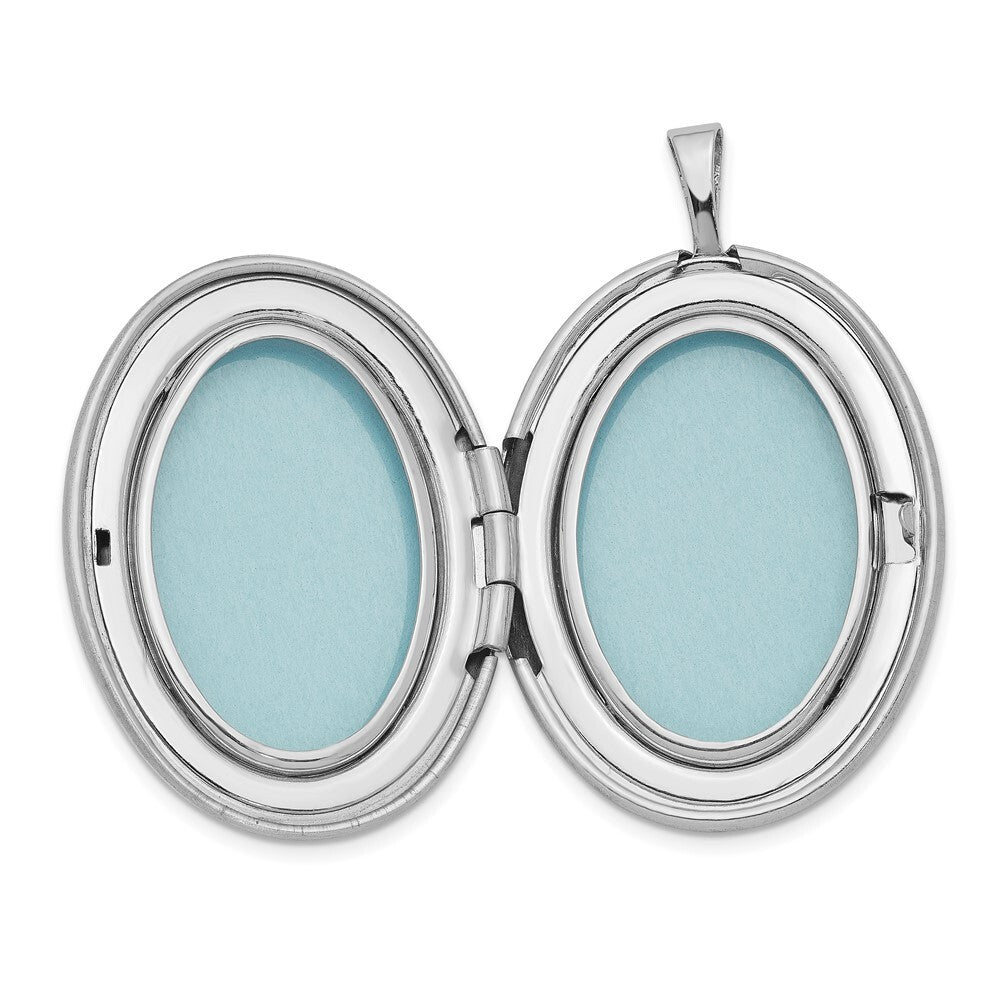 Sterling Silver RH 26mm Satin / Polished Enameled Flower Diamond-cut Oval Locket