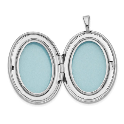 Sterling Silver RH 26mm Satin / Polished Enameled Flower Diamond-cut Oval Locket