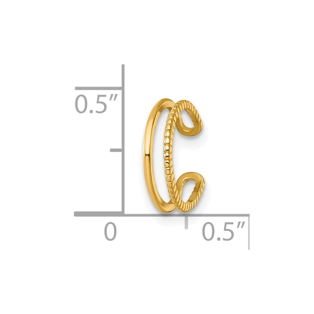 14k Yellow Gold Polished and Textured 2-Row Single Ear Cuff Gift for Women