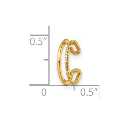 14k Yellow Gold Polished and Textured 2-Row Single Ear Cuff Gift for Women