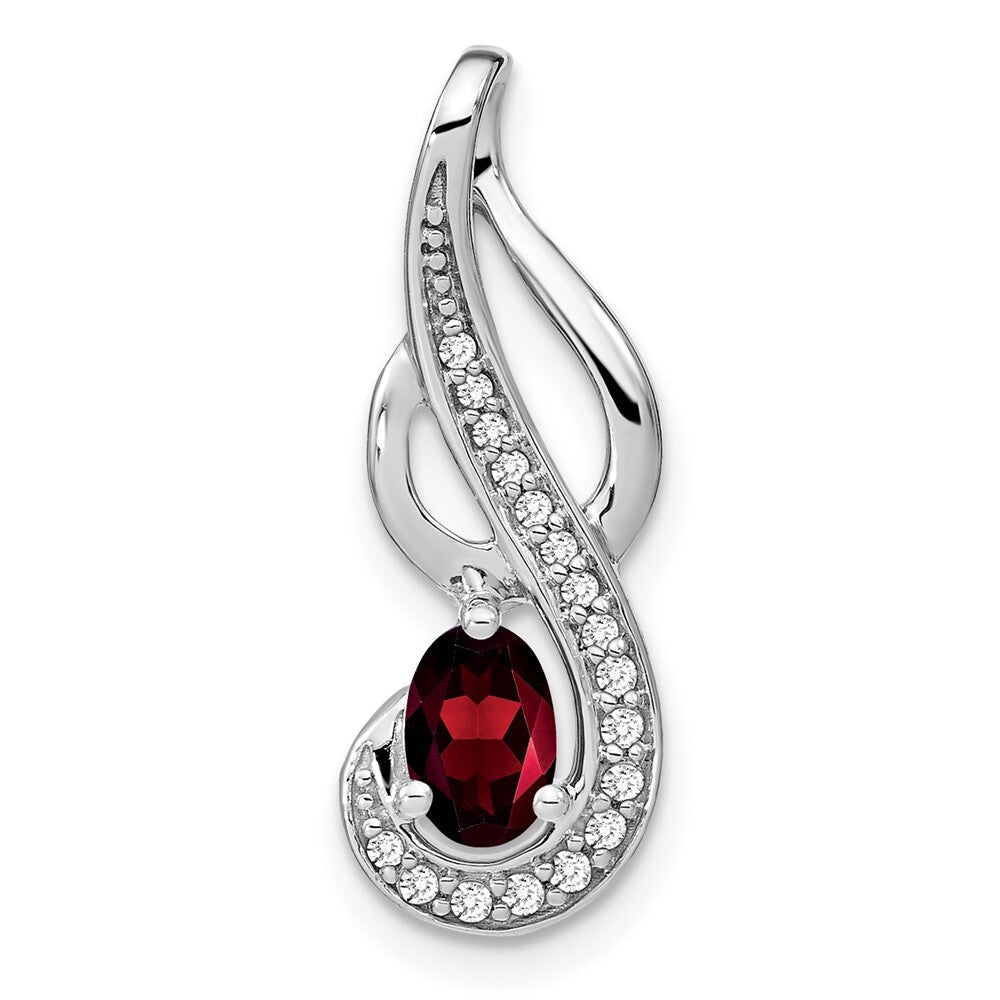 14k White Gold Garnet and Diamond Swirl Pendant for Women