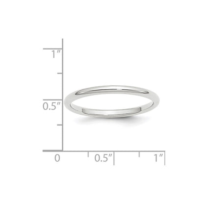14k White Gold 2mm Standard Weight Comfort Fit Wedding Band Size 8