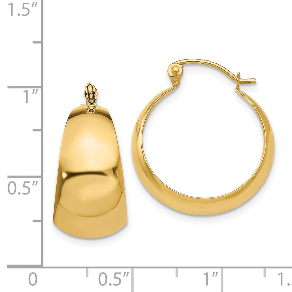 14k Yellow Gold Polished 10.5mm Tapered Hoop Earrings