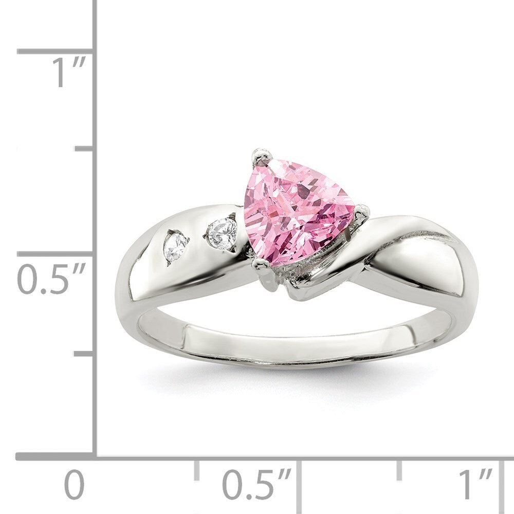 Sterling Silver Pink Trillion Cubic Zirconia Ring Size 6