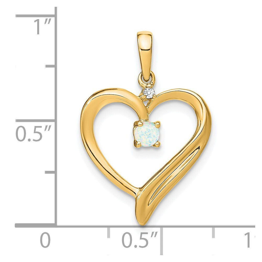 14k Yellow Gold Created Opal and Diamond Heart Pendant for Women