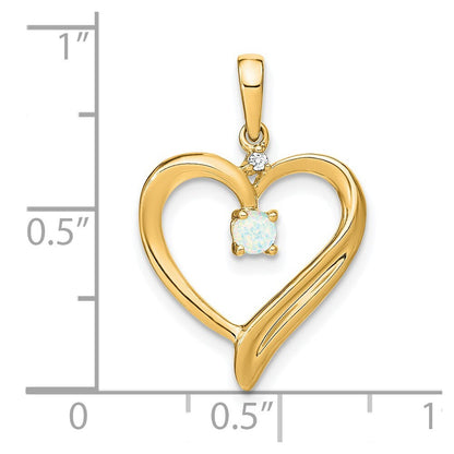 14k Yellow Gold Created Opal and Diamond Heart Pendant for Women