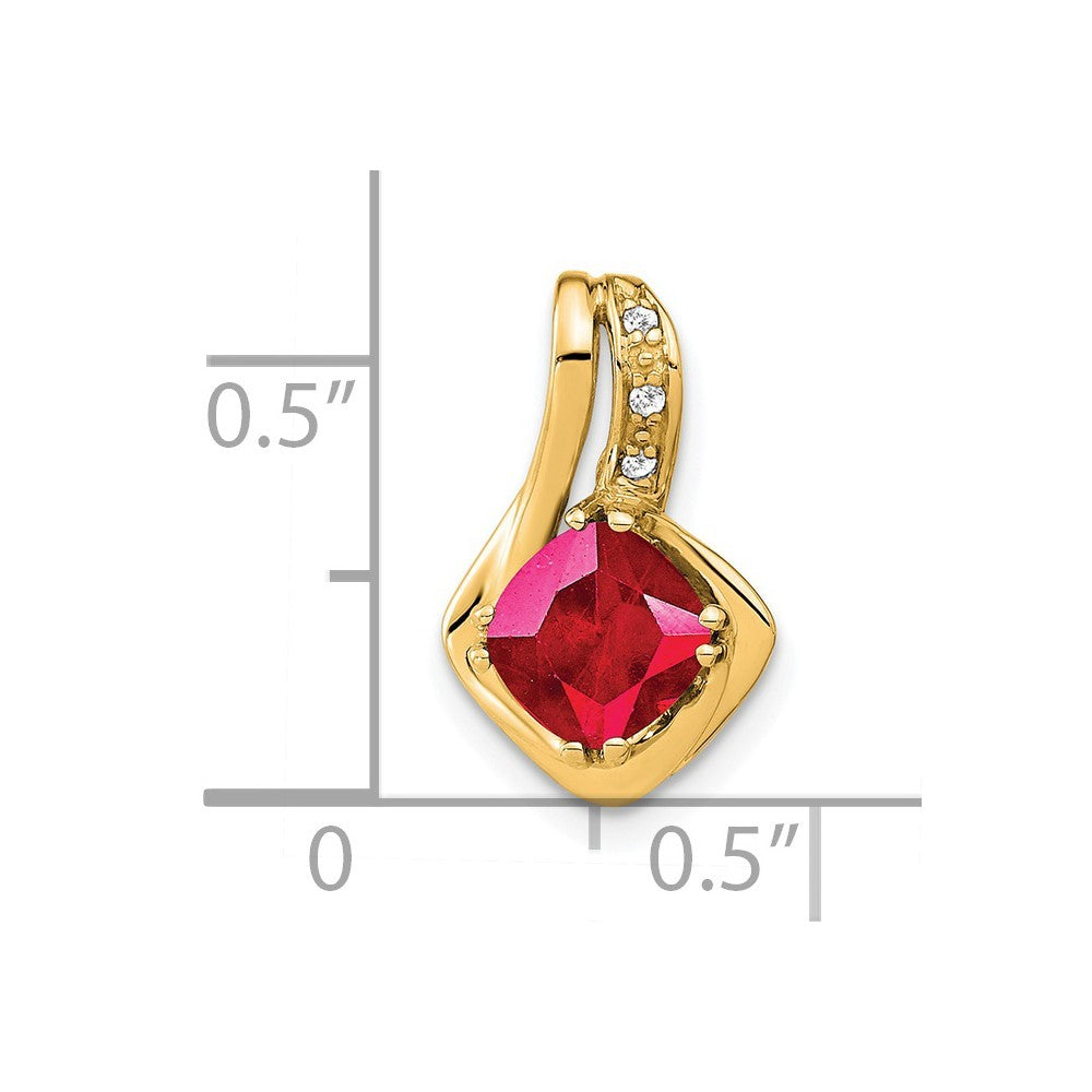 14k Yellow Gold Cushion Lab Created Ruby and Diamond Chain Slide