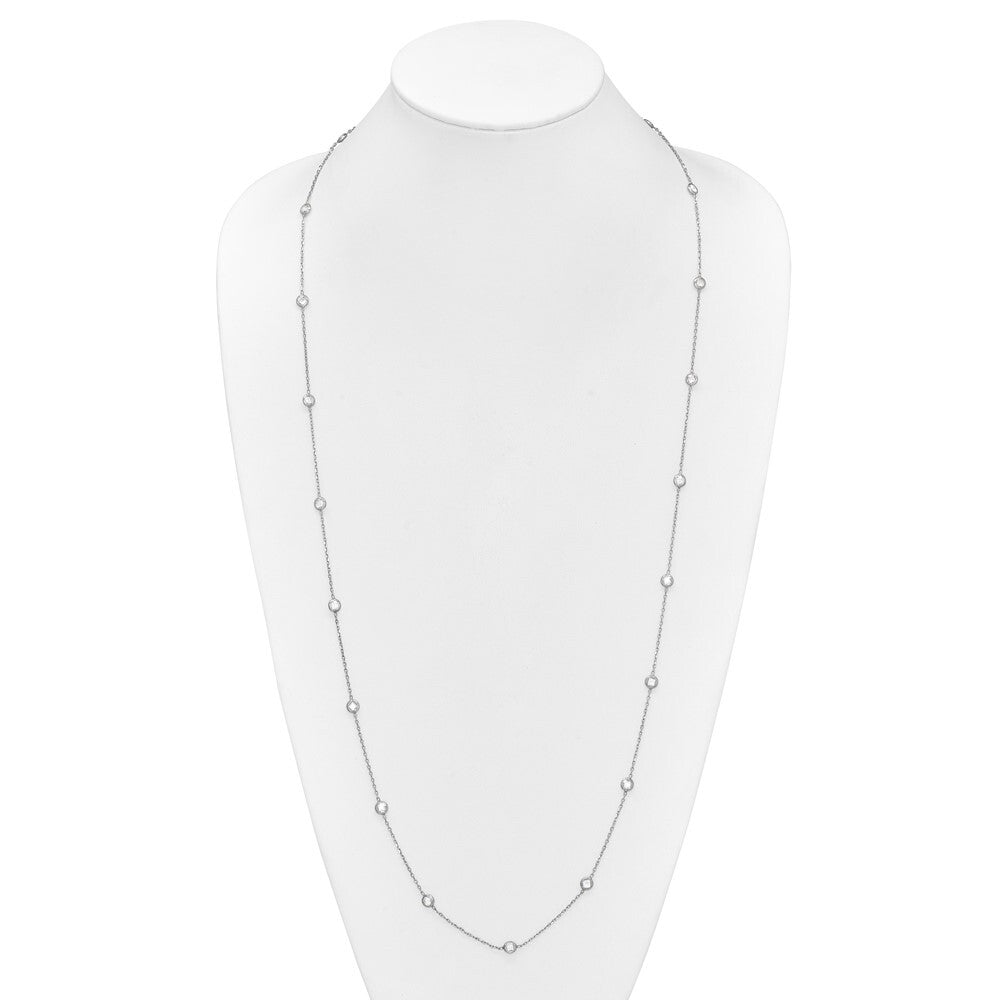 Sterling Silver Rhodium-plated 16-Station Cubic Zirconia Polished Necklace