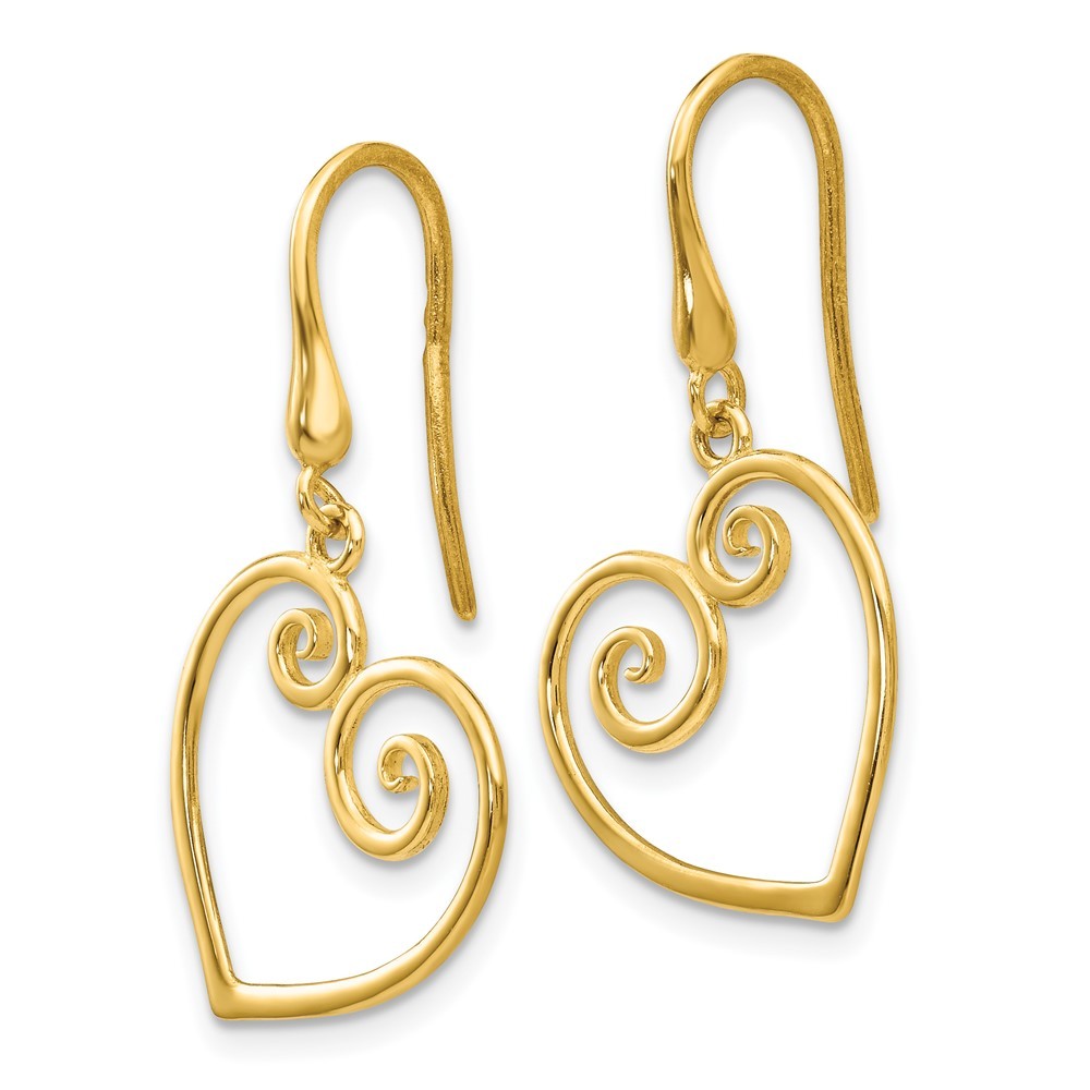 14k Yellow Gold Heart Drop Dangle Earrings w/ Shepherd Hook