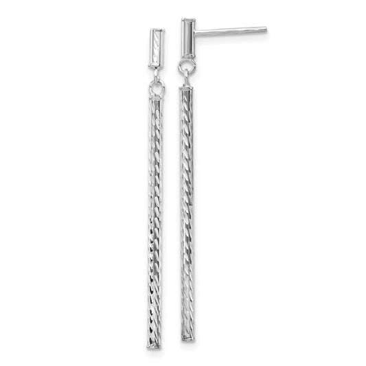 14k White Gold Polished and Diamond-cut Bar Dangle Earrings