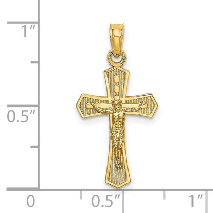 14k Yellow Gold Crucifix  Beveled Edges Charm Pendant for Women