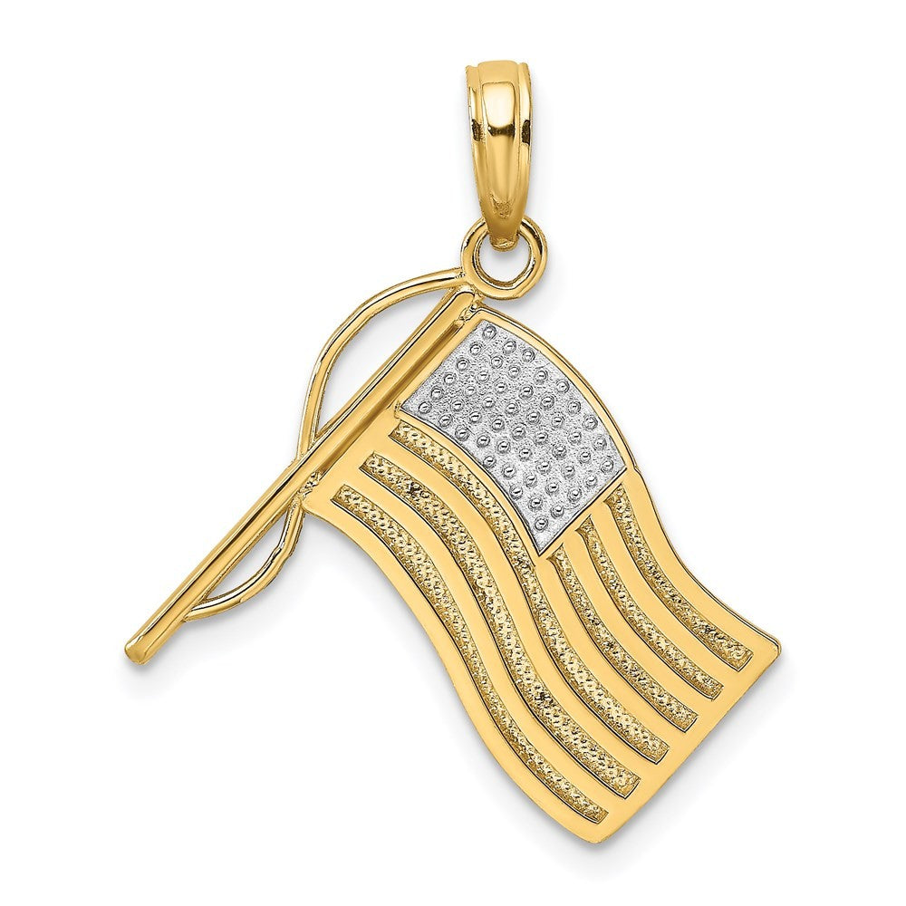 14k Yellow Gold Rhodium American Flag Charm Pendant