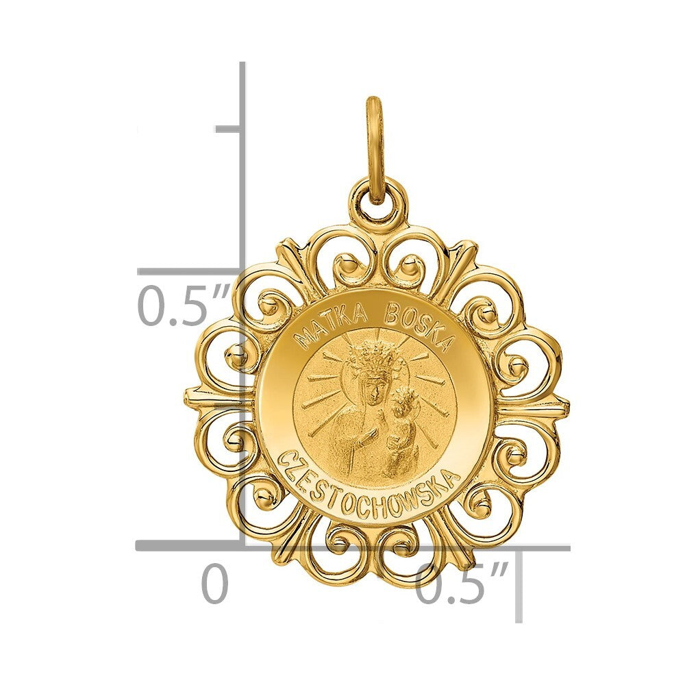 14k Yellow Gold Matka Boska Medal Charm Pendant for Women