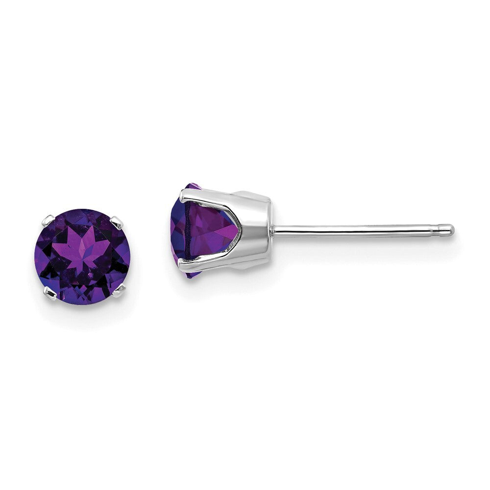 14k White Gold 5mm Amethyst Stud Earrings Gift for Women