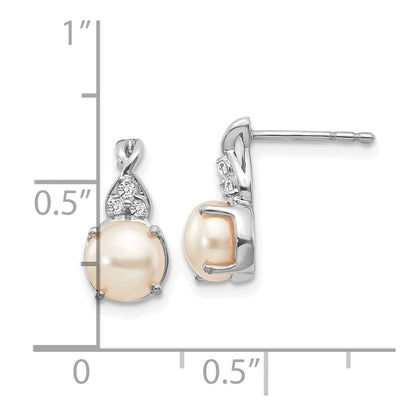 14K White Gold FWC Pearl and Diamond Stud Earrings Gift for Women