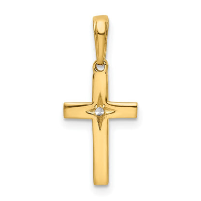 14k Yellow Gold Rhodium Diamond-Cut Cross Pendant for Women