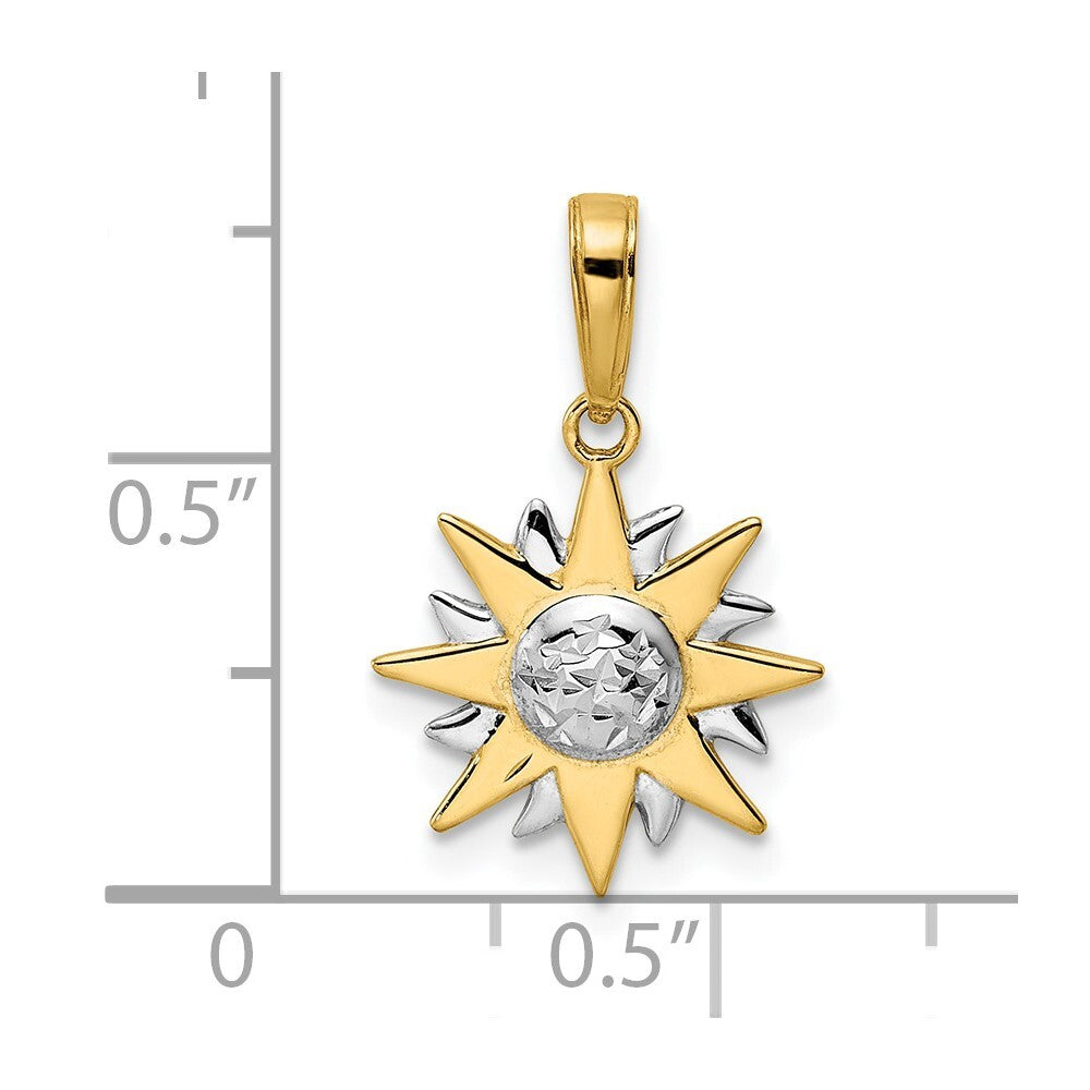 14k Yellow Gold & White Rhodium Diamond-Cut Sun Pendant for Women