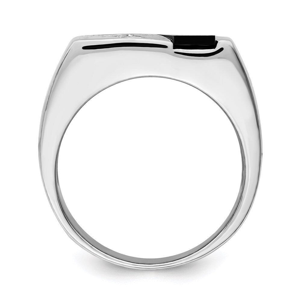 Sterling Silver Rhodium-plated Men's Cubic Zirconia and Onyx Ring Size 10