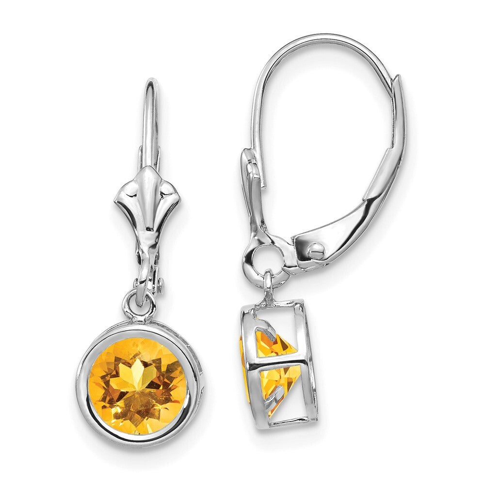 14k White Gold 6mm Citrine Dangle Earrings Leverback Gift for Women