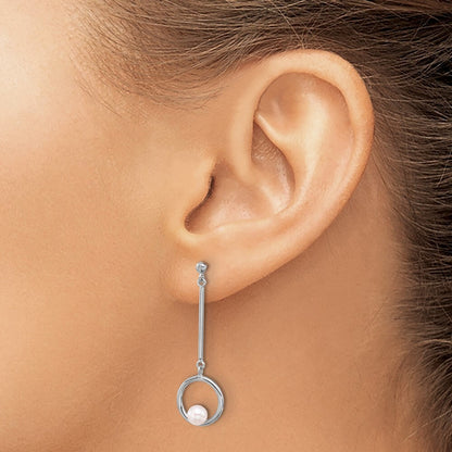 Sterling Silver 4-4.5mm White Semi-Round Cultured Pearl Post Dangle Earrings