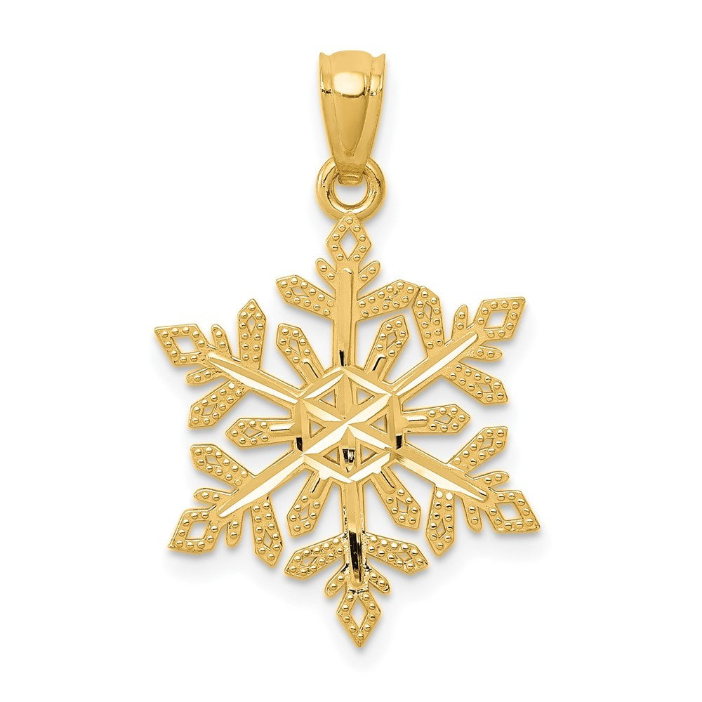 14k Yellow Gold Diamond -Cut Snowflake Pendant