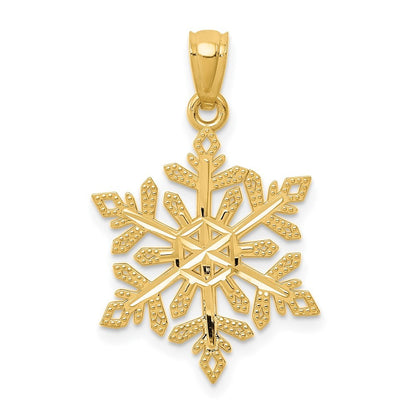 14k Yellow Gold Diamond -Cut Snowflake Pendant