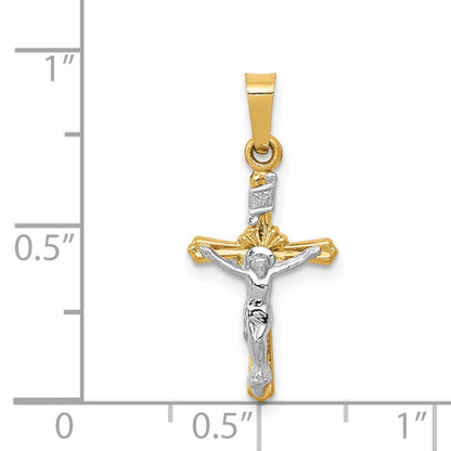 14k Two-tone Gold Polished INRI Crucifix Pendant for Women