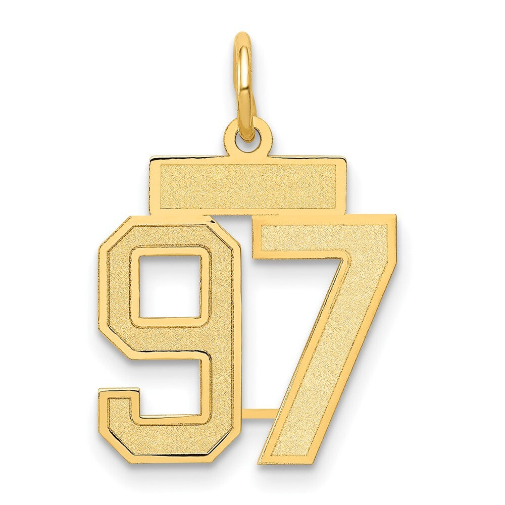 14k Yellow Gold Small Satin Number 97 Charm Pendant for Women
