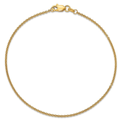 14k Yellow Gold 9 inch 1.4mm Round Open Link Cable with Lobster Clasp Anklet