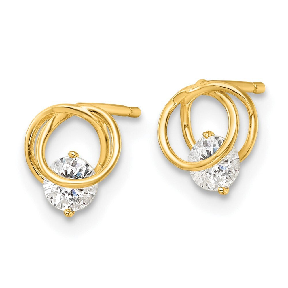 14k Yellow Gold Yellow Gold Polished Cubic Zirconia Circles Stud Earrings