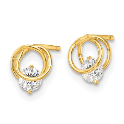 14k Yellow Gold Yellow Gold Polished Cubic Zirconia Circles Stud Earrings