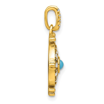 14k Yellow Gold Turquoise and White Topaz Pendant for Women