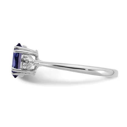 Sterling Silver Rhodium-plated Created Sapphire and Diamond Ring Size 7