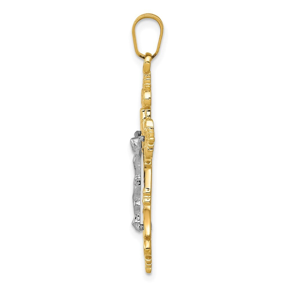 14k Two-tone Gold Medium Lacy-Edge Inri Crucifix Pendant for Women