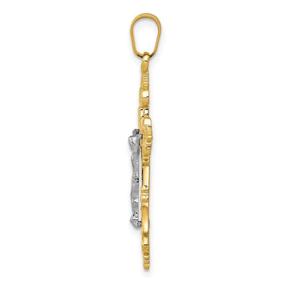 14k Two-tone Gold Medium Lacy-Edge Inri Crucifix Pendant for Women