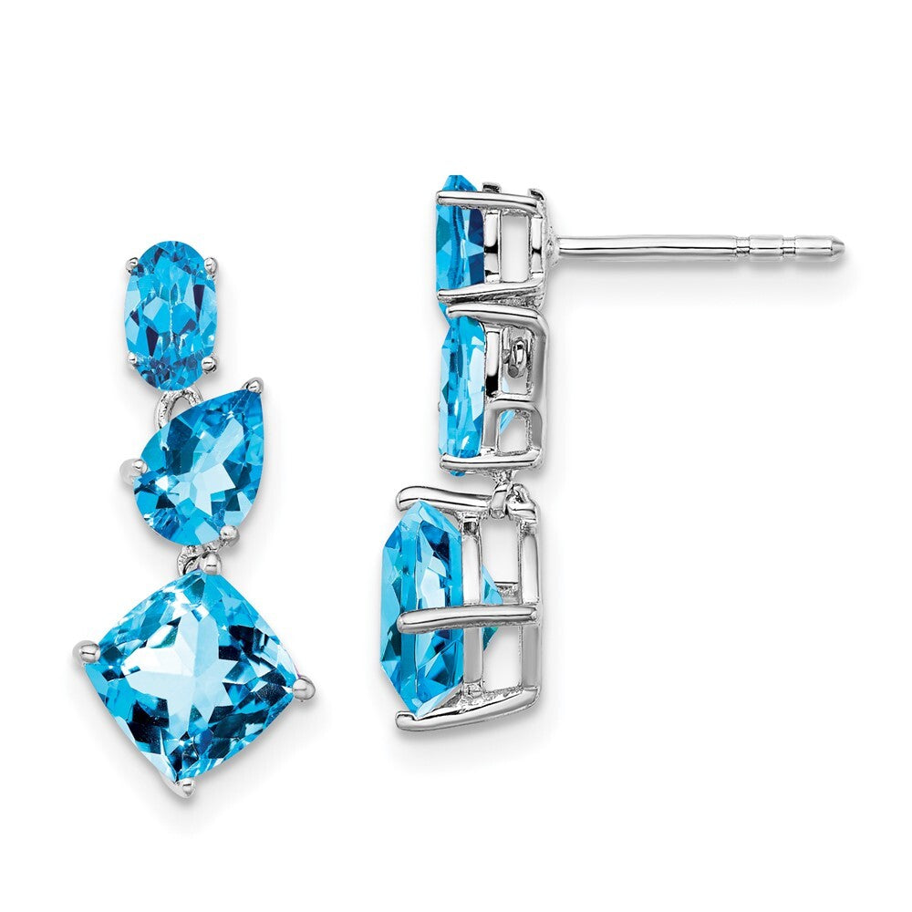 14k White Gold Blue Topaz Dangle Earrings Gift for Women